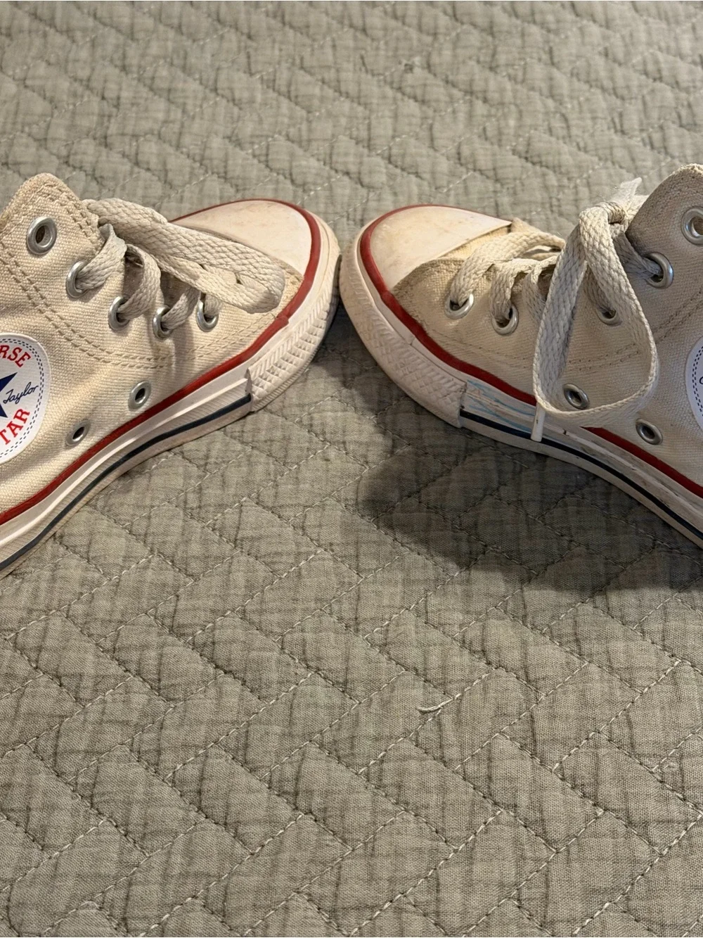 Converse Kids High-Top Sneakers in Off-White with Red Trim (need a good wash)